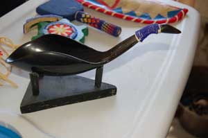 Buffalo horn spoon with purple and yellow beadwork