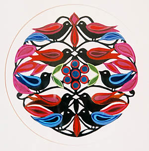 Wycinanki (papercutting) by Leona Barthle of brightly colored birds