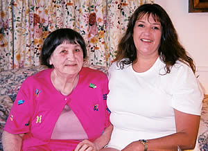 Two women (Leona Barthle at left and Theresa Hanna) seated together